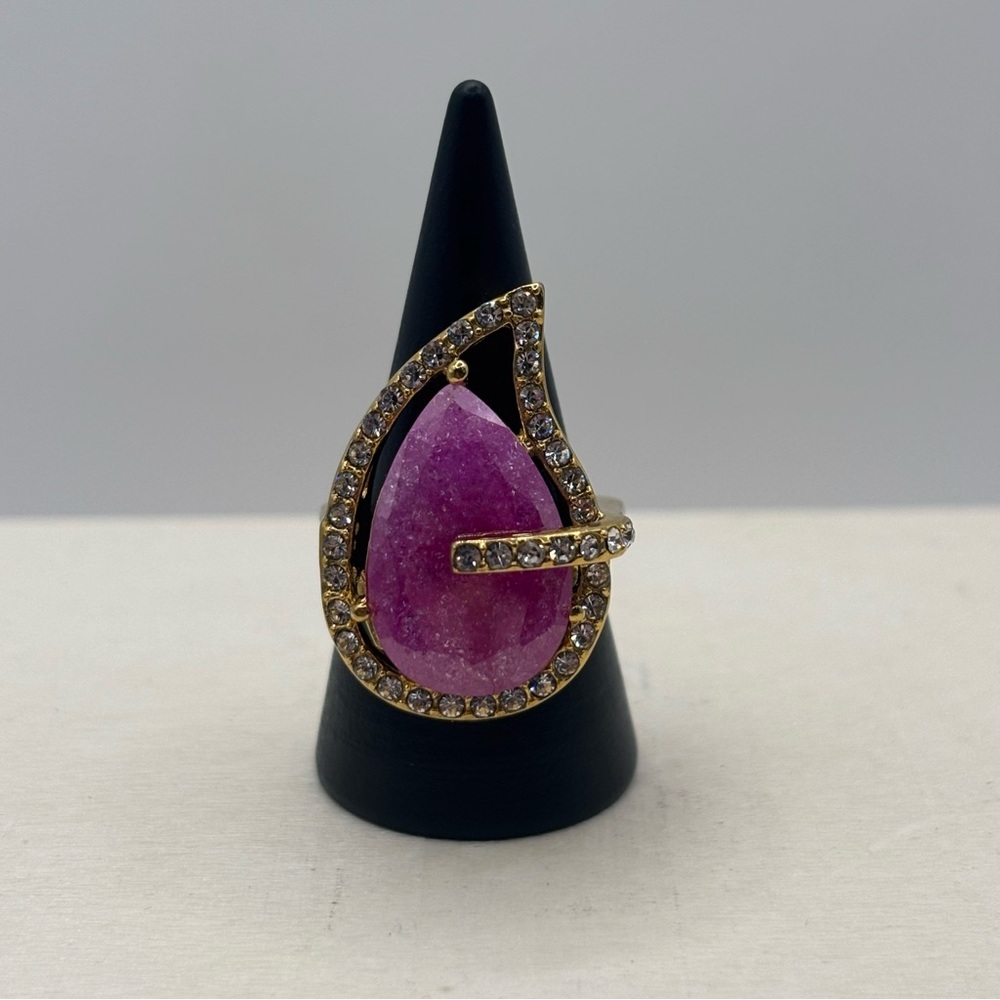 Pink Colored Stone Teardrop Cocktail Ring - Picture 1 of 6